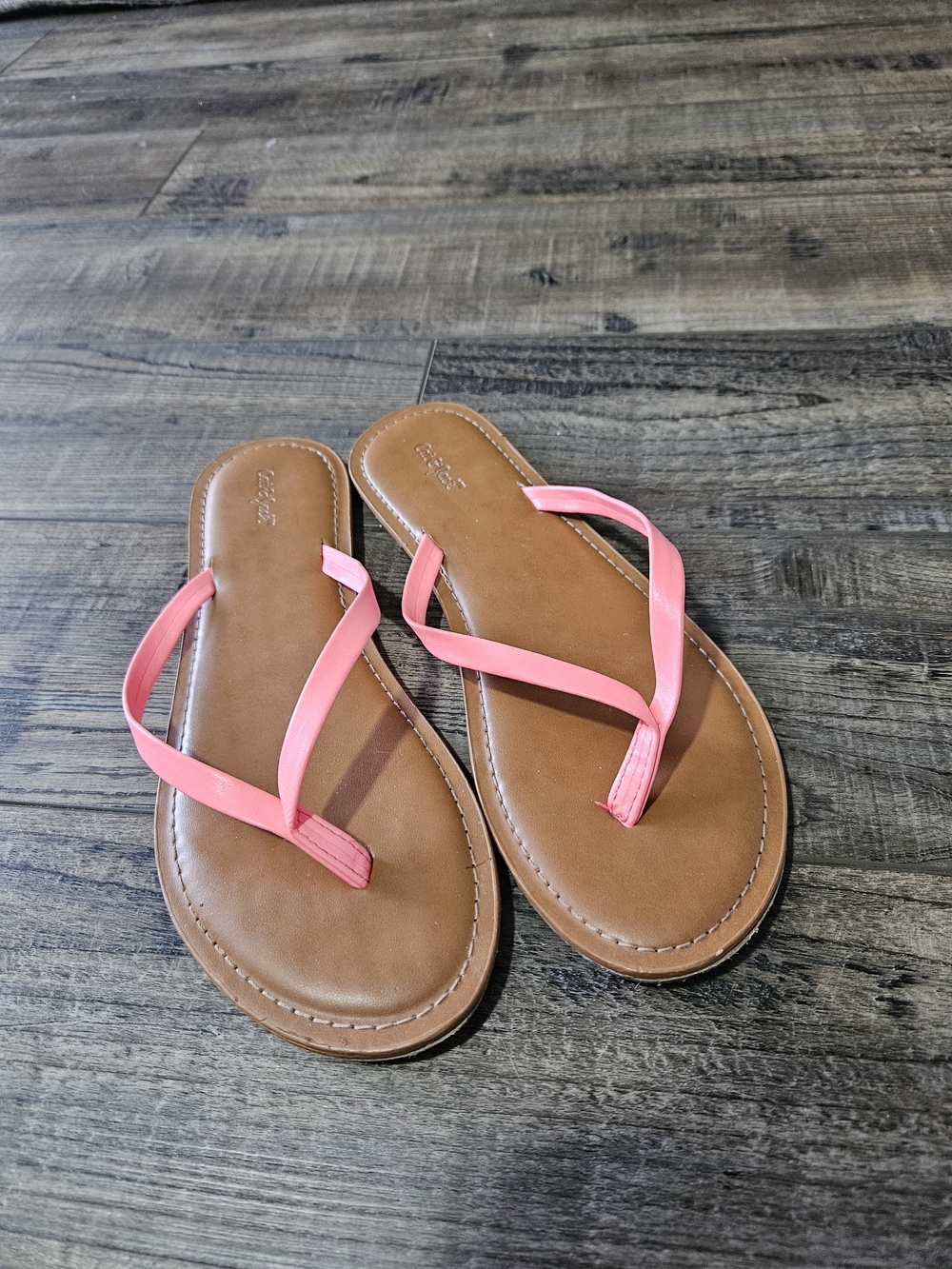 Cat & Jack Girls Size 4/5 Pink Strap Tan Sandals